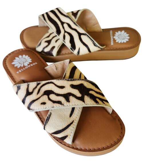 Yellowbox Zebra Ansila Leather Sandal Women's Size 6 M - Picture 1 of 10